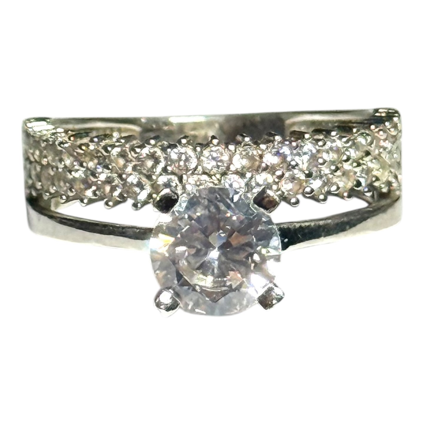 Unusual 2 In 1 White CZ Silver 925 Ring Size P 1/2