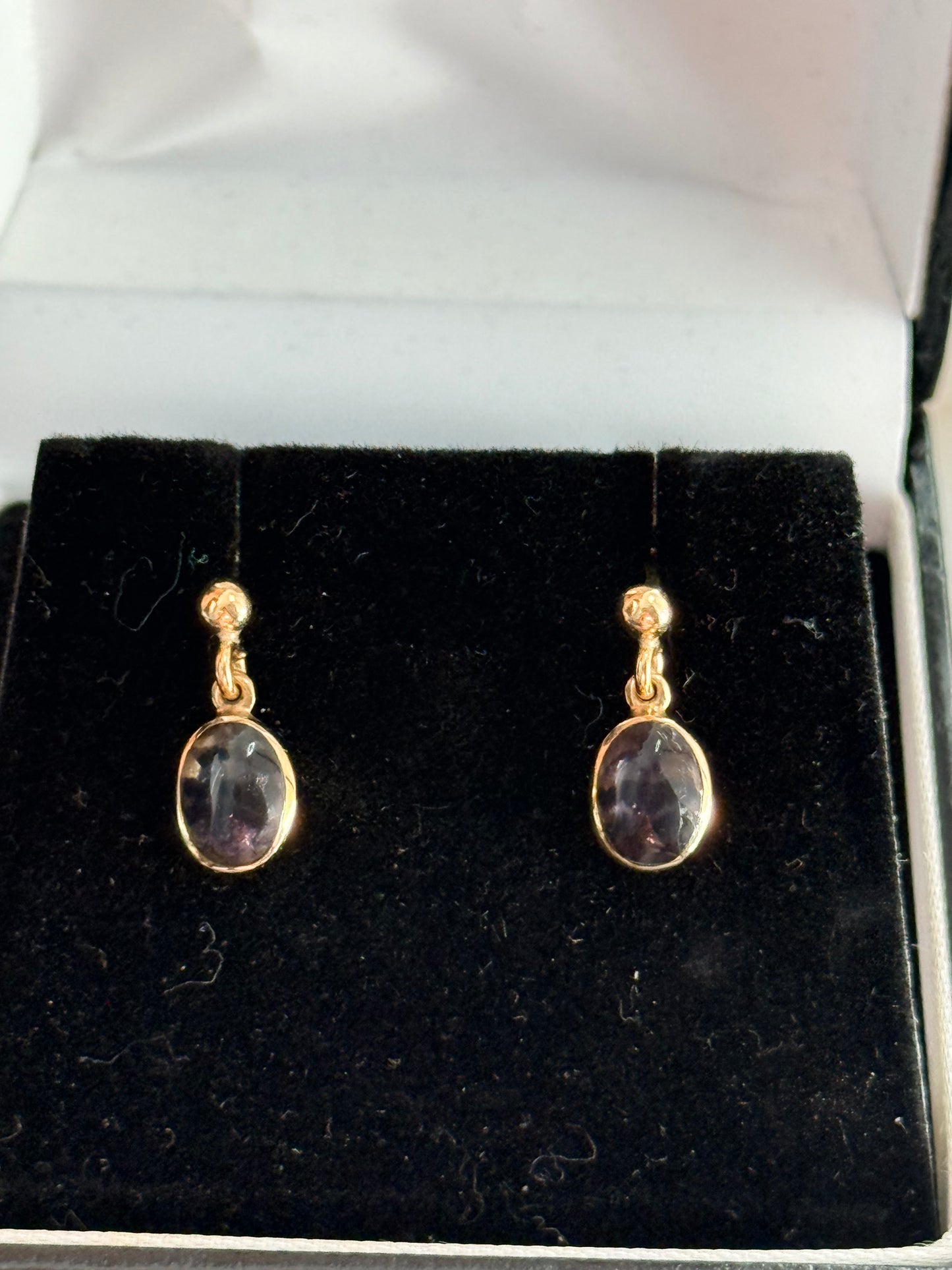 Pretty Vintage Blue John 9K Gold Dangle Earrings Hallmarked