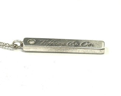 Tiffany & Co Diamond Bar Ingot Silver 925 & Chain Authentic