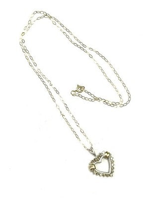 Diamond Studded White & Yellow Gold 10k Heart Pendant & Chain