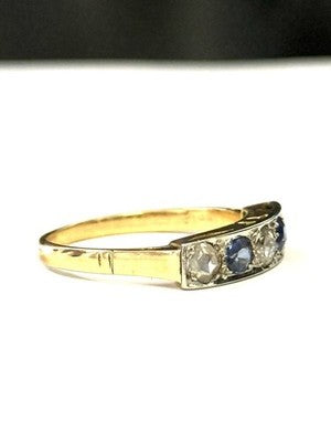 Vintage Rose Cut Diamond & Sapphire Gold Ring