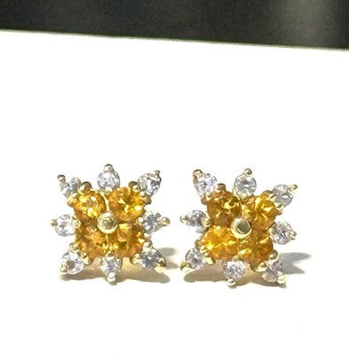 Unique Vintage Citrine & Tanzanite Gold Stud Earrings