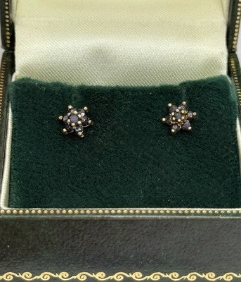 Multi Sapphire Flower 9ct Gold Stud Earrings