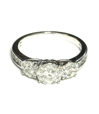 WoW Three Graduated Diamond Cluster & Channel Set Shoulder 9ct White Gold Ring