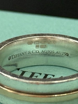 Tiffany & Co. 18Ct 18K Gold and Silver T Wide Band Ring size K UK Hallmarked