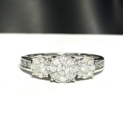 WoW Three Graduated Diamond Cluster & Channel Set Shoulder 9ct White Gold Ring