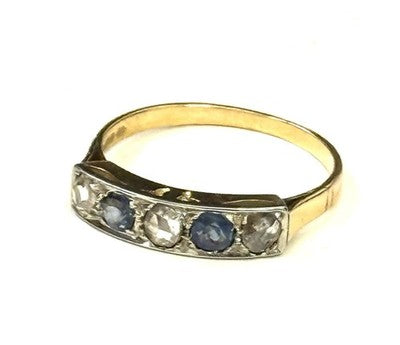Vintage Rose Cut Diamond & Sapphire Gold Ring