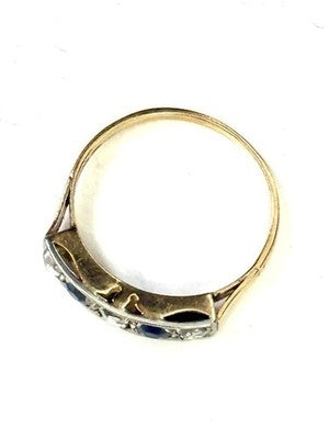 Vintage Rose Cut Diamond & Sapphire Gold Ring