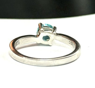 Solitaire Round Cut Blue Topaz Angled Ring New Size P