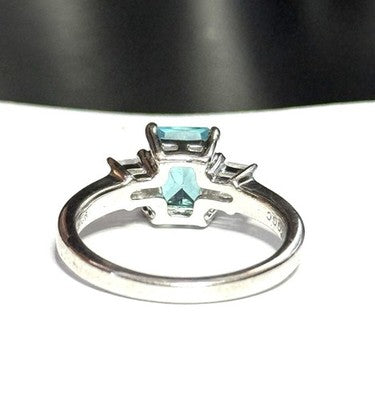 Emerald Cut Blue Topaz Trilogy Ring With White Zircon Accents New Size N 1/2
