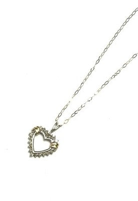 Diamond Studded White & Yellow Gold 10k Heart Pendant & Chain