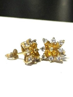 Unique Vintage Citrine & Tanzanite Gold Stud Earrings