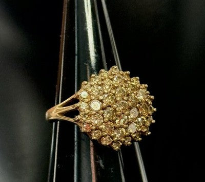 Spectacular Vintage Royal Cognac 1ct Diamond Cluster Ring