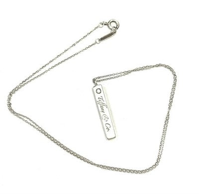 Tiffany & Co Diamond Bar Ingot Silver 925 & Chain Authentic