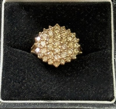 Spectacular Vintage Royal Cognac 1ct Diamond Cluster Ring