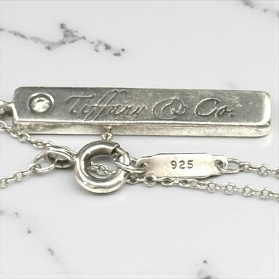 Tiffany & Co Diamond Bar Ingot Silver 925 & Chain Authentic
