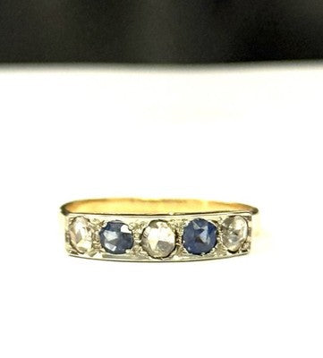 Vintage Rose Cut Diamond & Sapphire Gold Ring