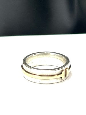 Tiffany & Co. 18Ct 18K Gold and Silver T Wide Band Ring size K UK Hallmarked