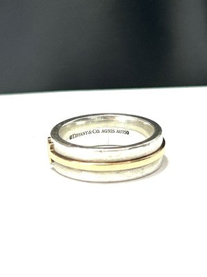 Tiffany & Co. 18Ct 18K Gold and Silver T Wide Band Ring size K UK Hallmarked