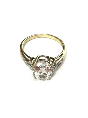 Rare White Tourmaline & Diamond 9K Gold Cocktail Ring
