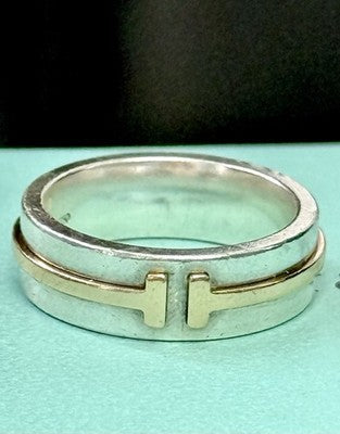 Tiffany & Co. 18Ct 18K Gold and Silver T Wide Band Ring size K UK Hallmarked