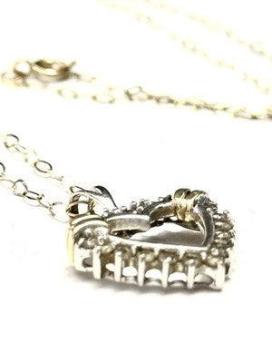 Diamond Studded White & Yellow Gold 10k Heart Pendant & Chain