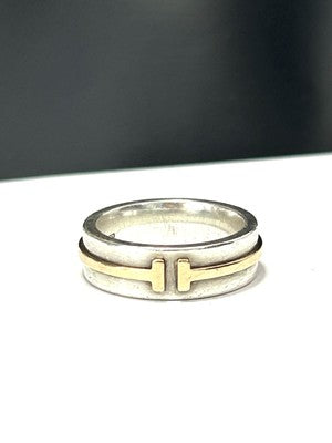 Tiffany & Co. 18Ct 18K Gold and Silver T Wide Band Ring size K UK Hallmarked