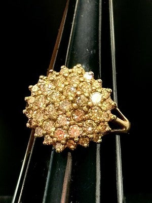 Spectacular Vintage Royal Cognac 1ct Diamond Cluster Ring