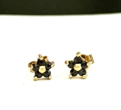 Sparkling Sapphire Flower 9ct Gold Stud Earrings