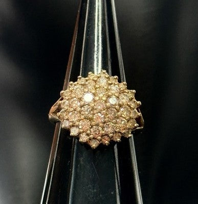 Spectacular Vintage Royal Cognac 1ct Diamond Cluster Ring