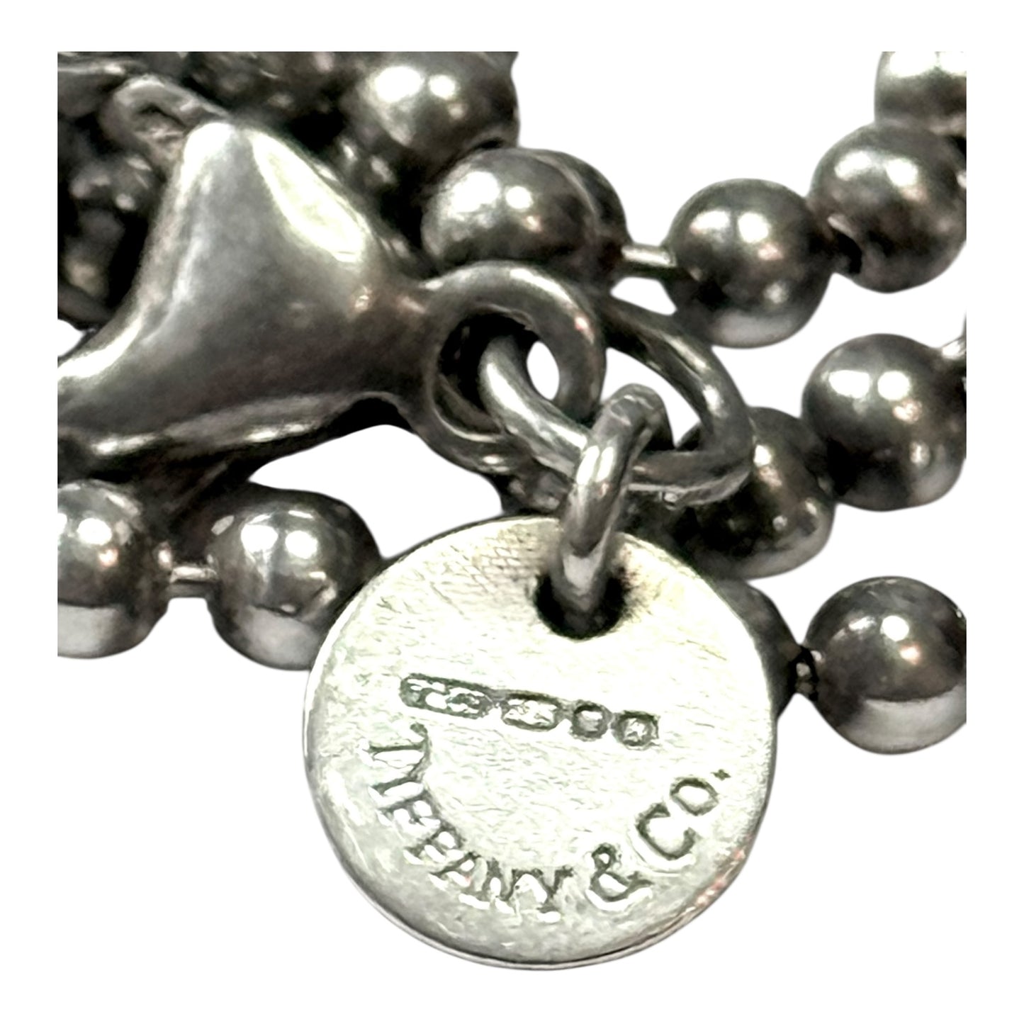 Vintage Tiffany & Co Sterling Silver Heart Key With 36" Beaded Chain