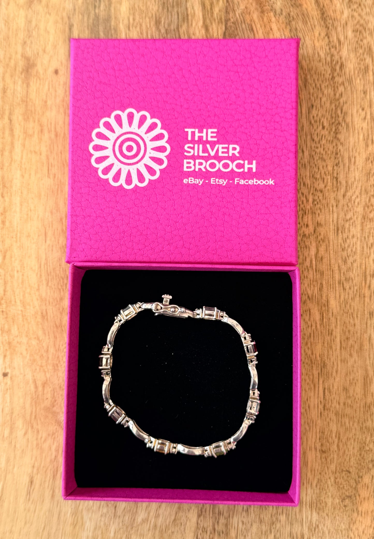 Pretty 925 Silver Multi Gem Citrine, Amethyst etc Bracelet Size 7"