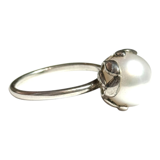 Tiffany & Co Paloma Picasso Olive Leaf Pearl Ring Silver 925