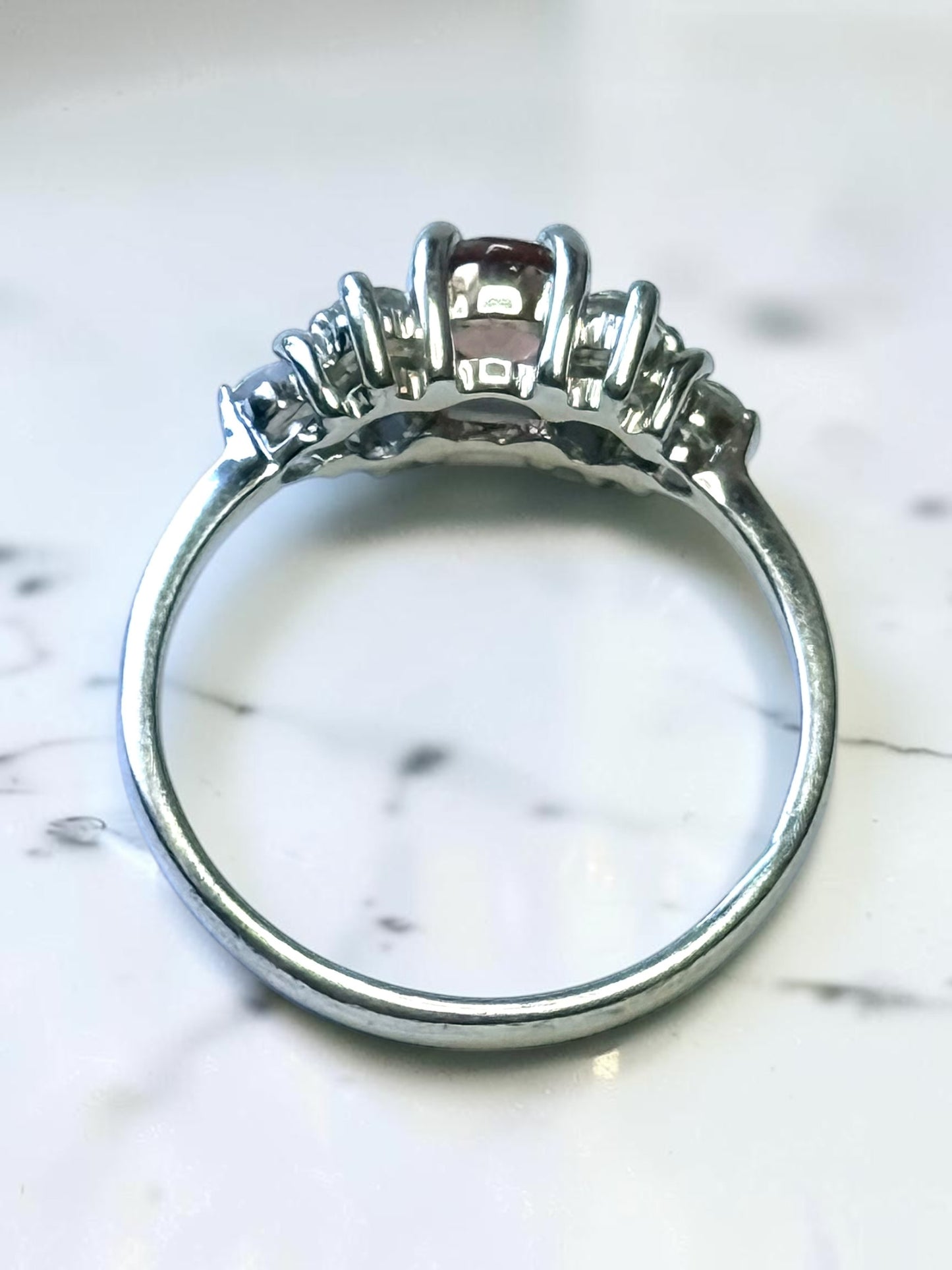 Vintage Hallmarked Pink Tourmaline And White Topaz White Gold 9k Ring