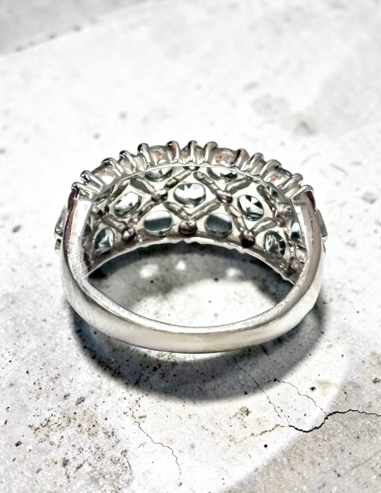 Vintage Aquamarine & Pink Sapphire White Gold Ring Size K