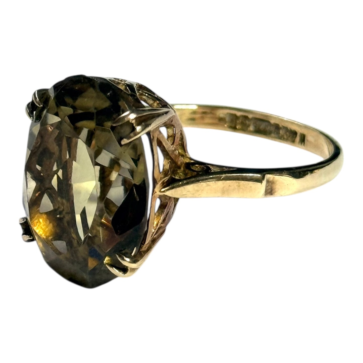 Vintage 8.76ct Golden Citrine 9k Gold Ring Size N 1/2