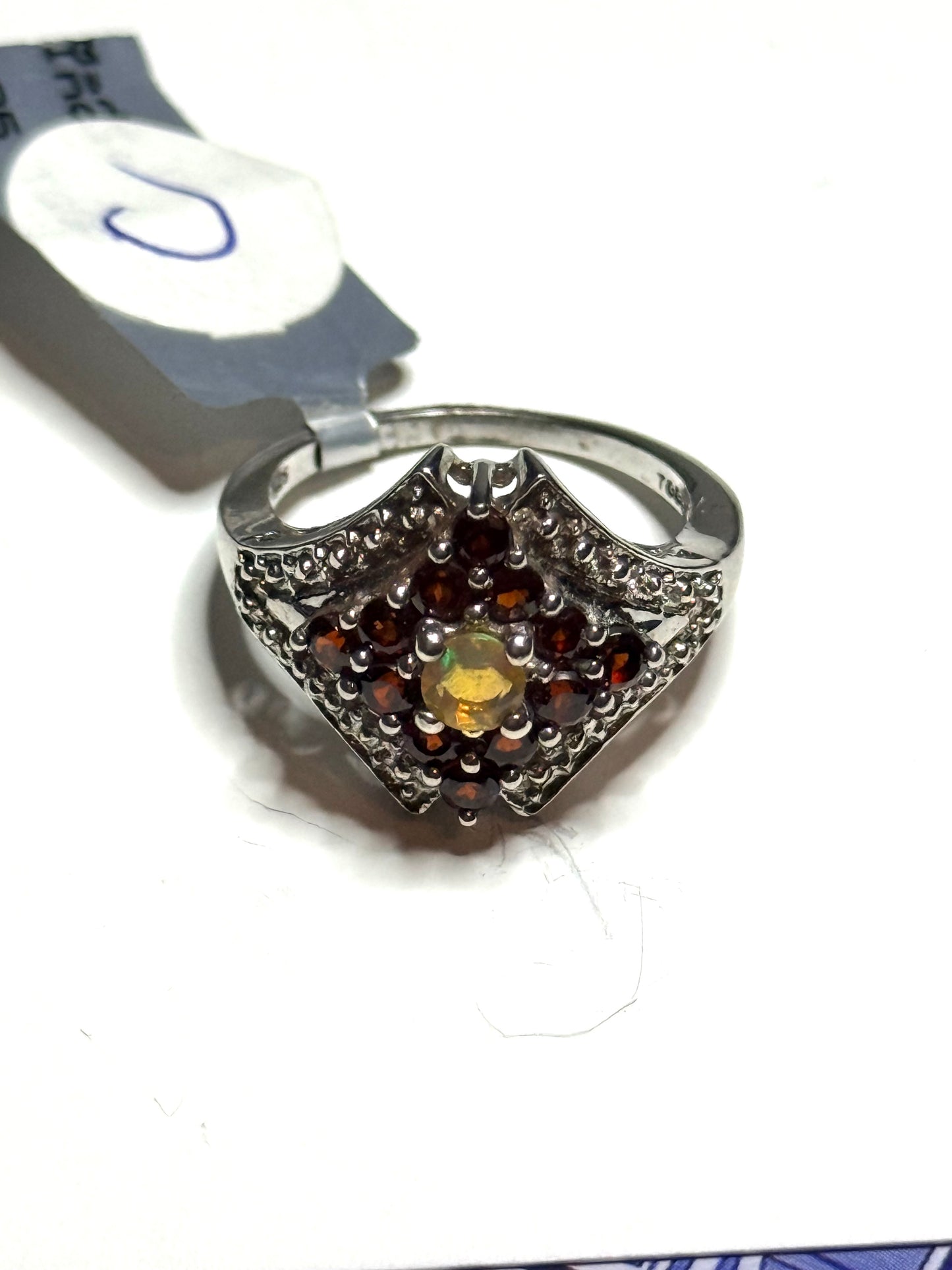 New Jelly Opal & Garnet Illusion Set Silver Ring Size N - CSC