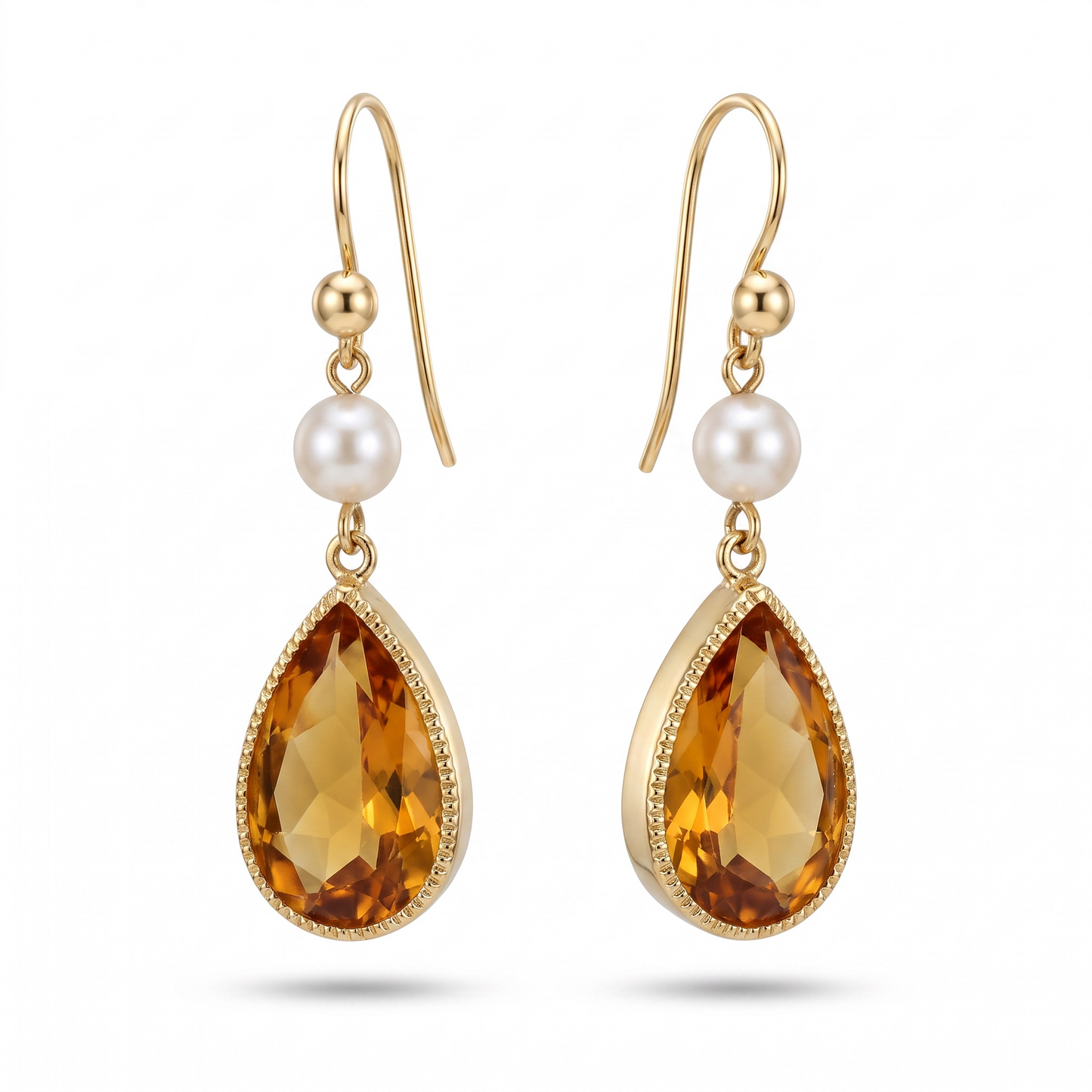 Gorgeous Citrine & Pearl Drop 9k Gold Earrings