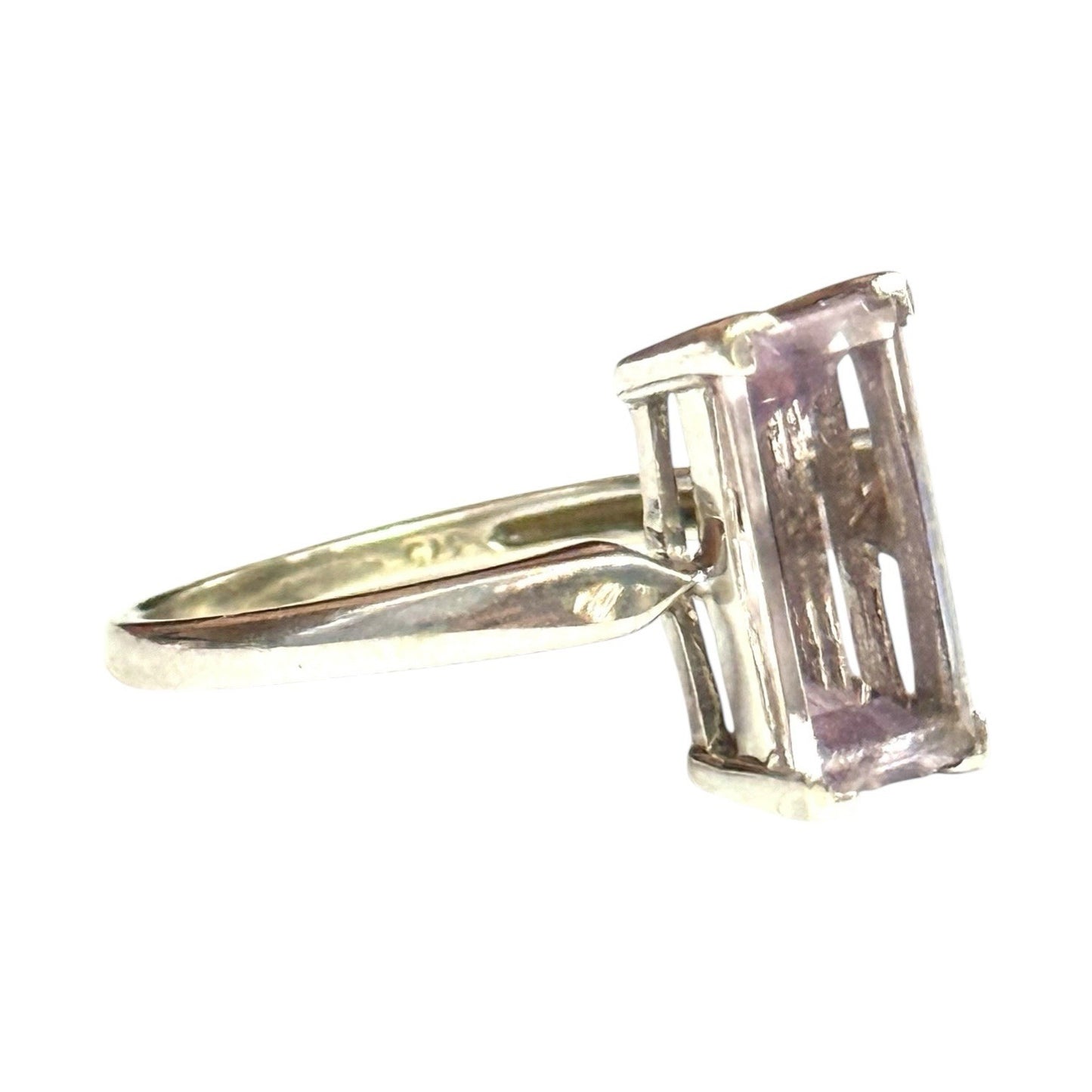 Devine Pink Lavender Amethyst Solitaire Baguette Cut White Gold Ring