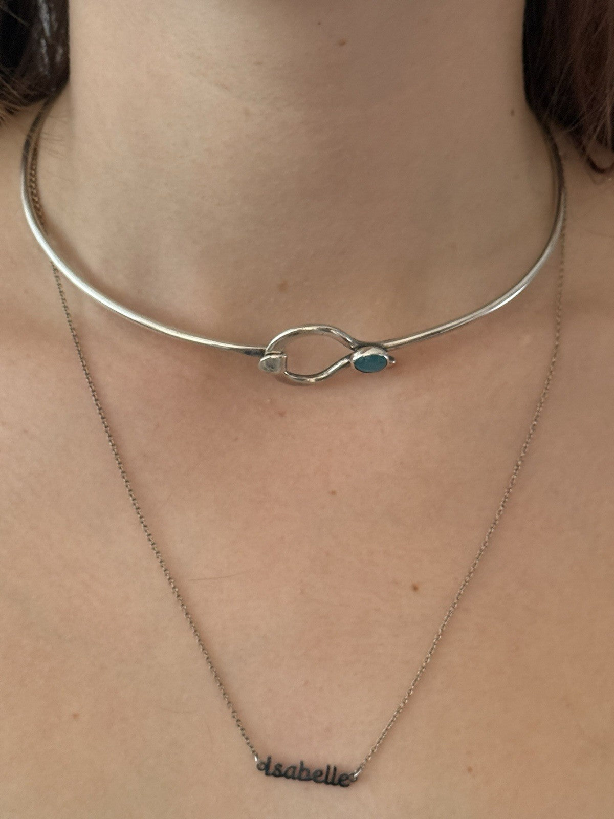 Blue Stone Silver Torque Necklace