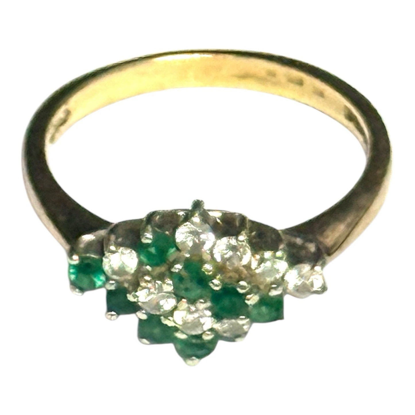 Vintage Diagonally Set Emerald & Diamond Gold Ring
