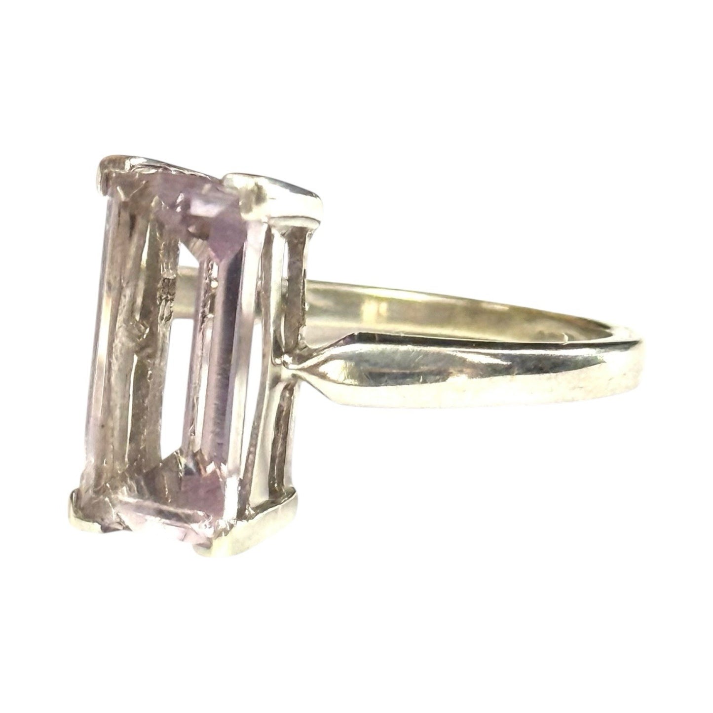Devine Pink Lavender Amethyst Solitaire Baguette Cut White Gold Ring