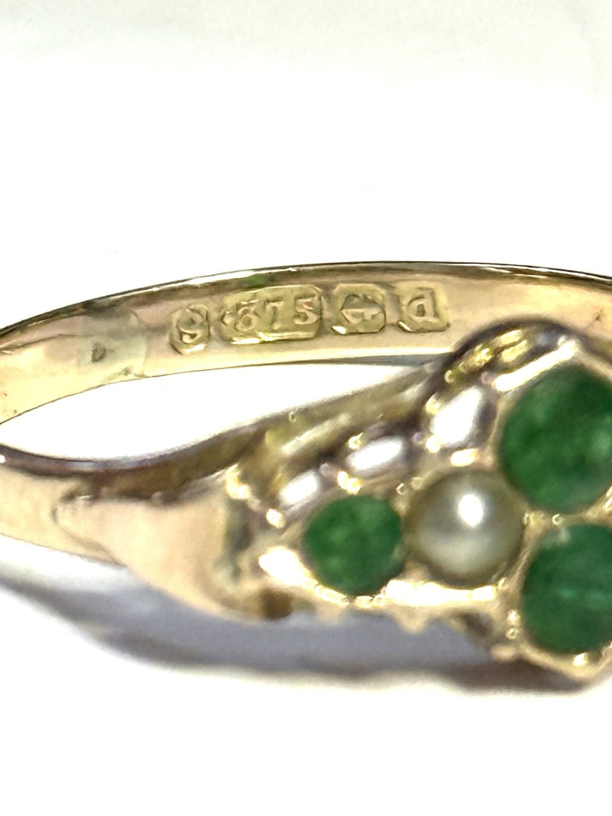 Marvelous Victorian 1903 Emeralds & Split Pearl Ring