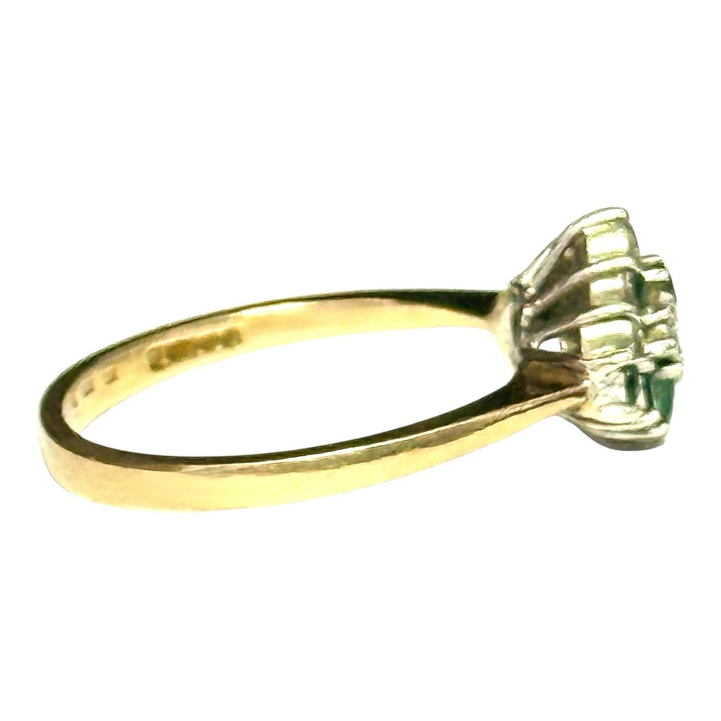 Vintage Diagonally Set Emerald & Diamond Gold Ring