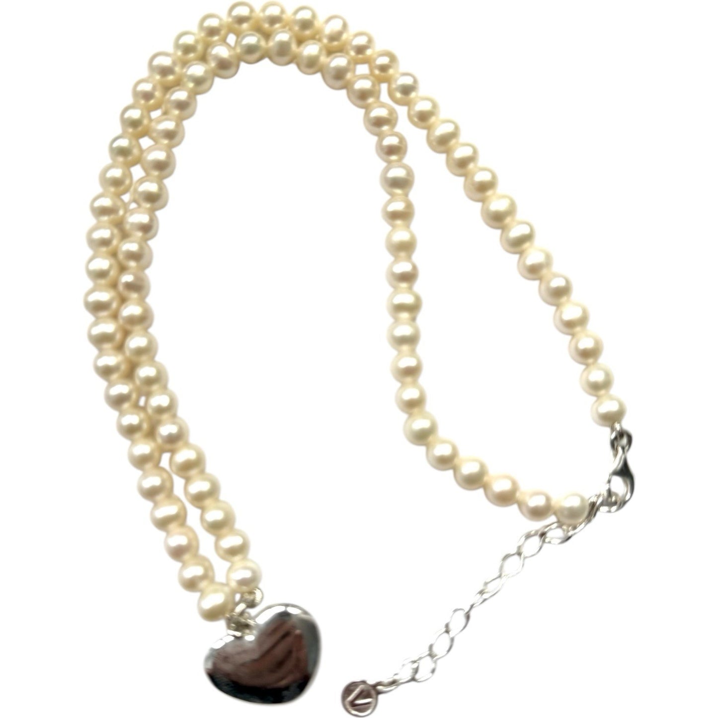 Cultured Pearl & Silver Heart Necklace Hallmarked