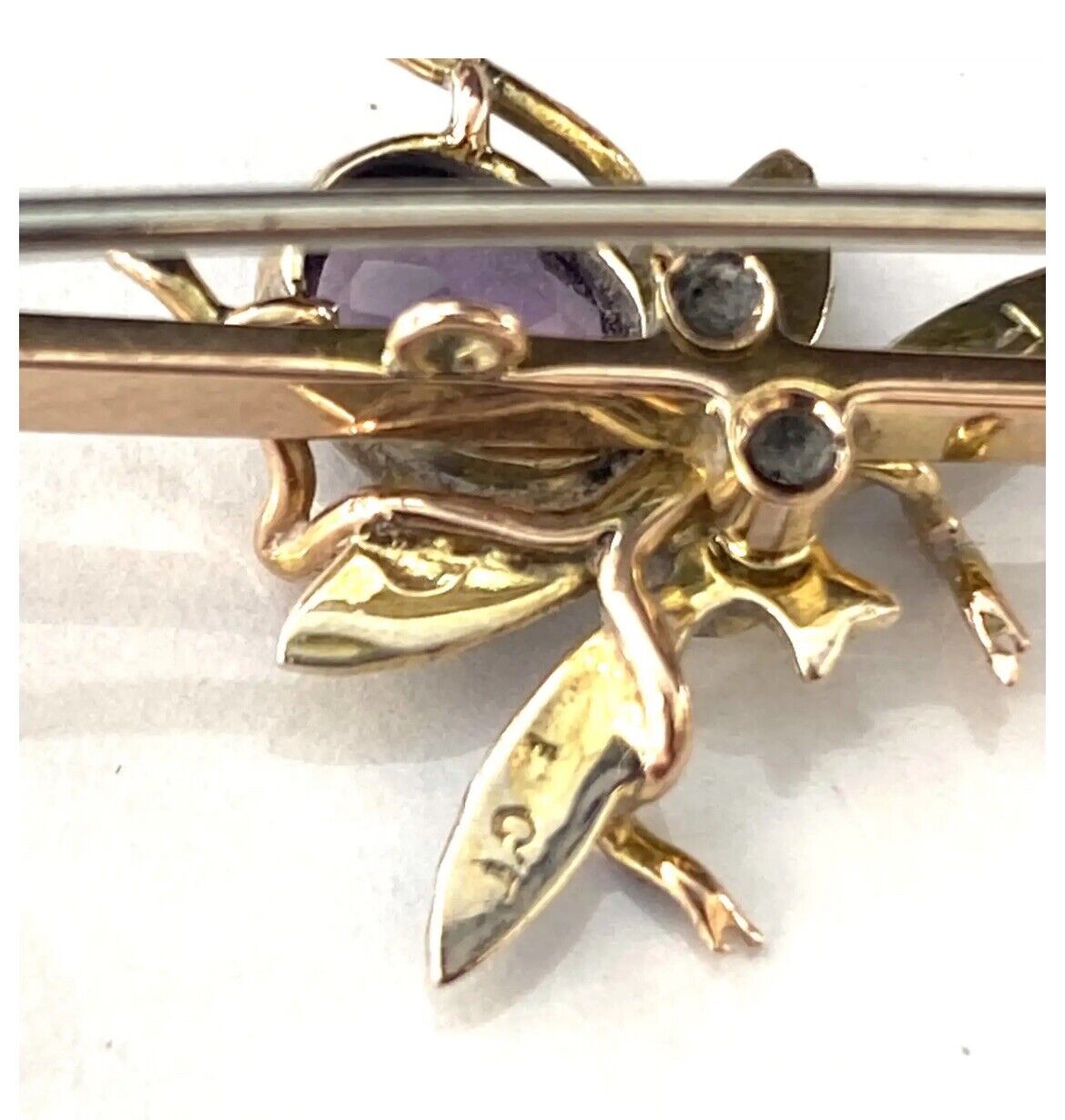 Vintage 9ct Gold Gem Stone Bug Bar Brooch