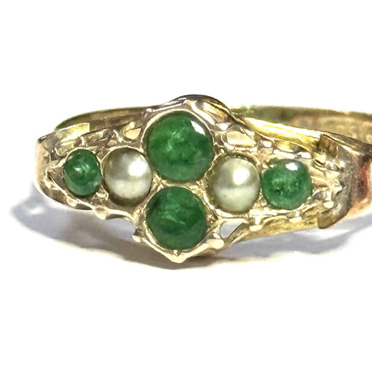 Marvelous Victorian 1903 Emeralds & Split Pearl Ring