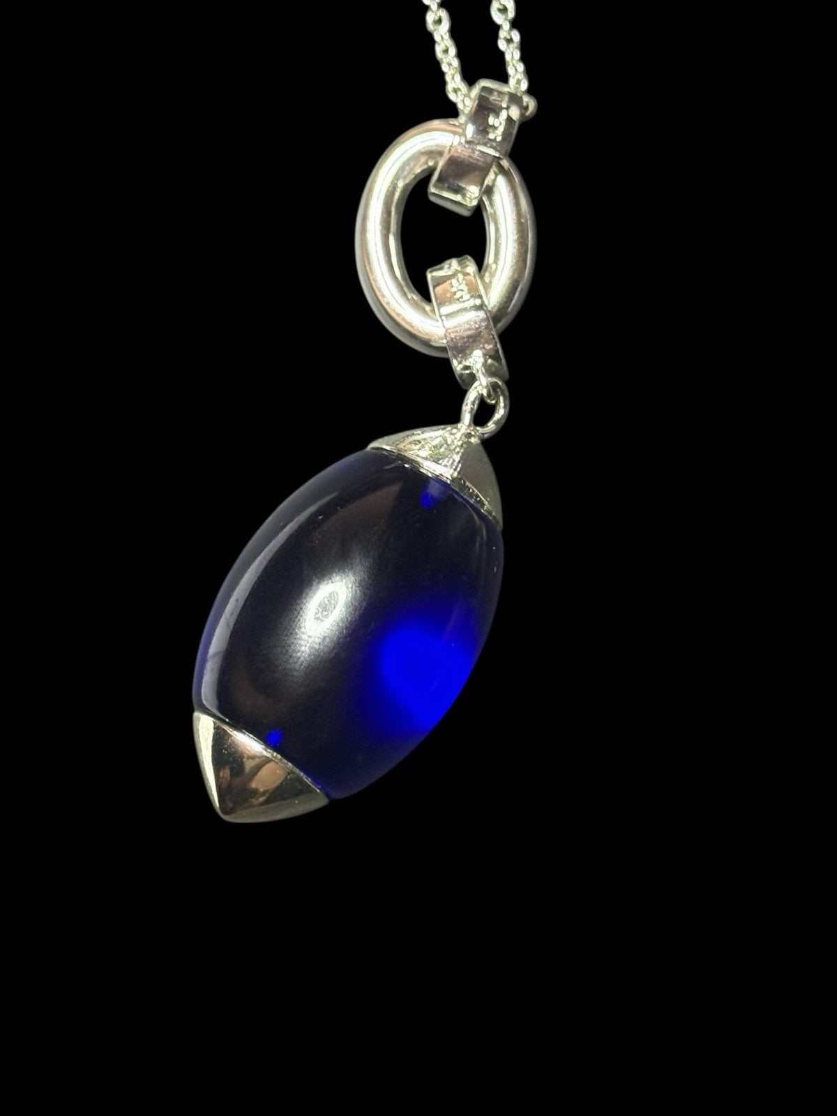 Statement Newbridge Silverware SP Blue Glass Long Pendant