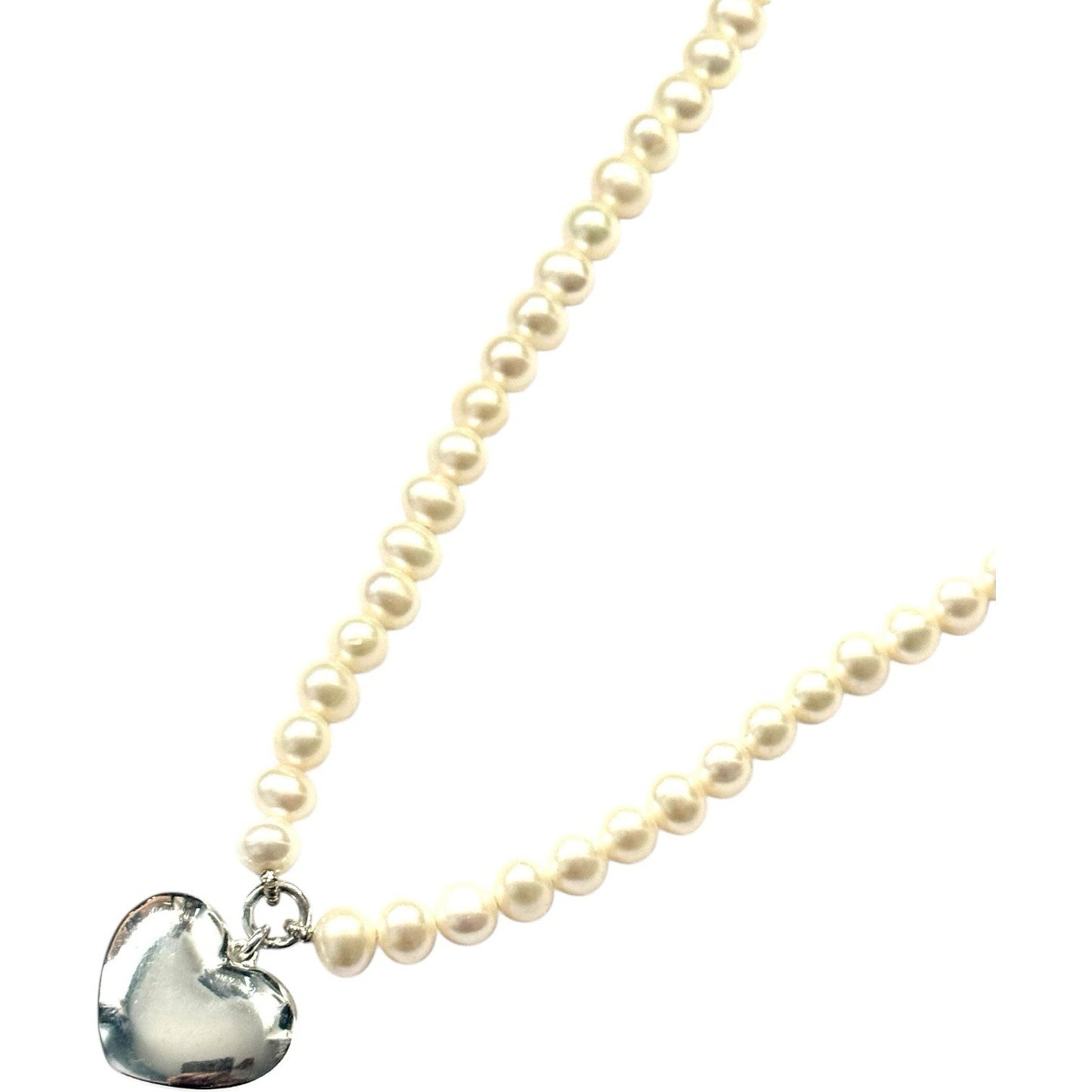 Cultured Pearl & Silver Heart Necklace Hallmarked