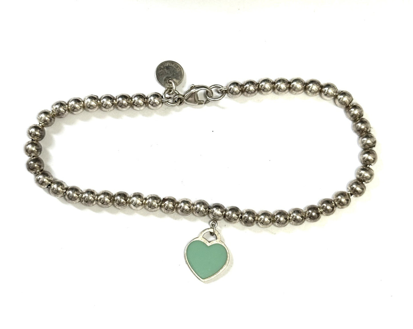 Classic Tiffany Blue Enamel Heart Silver 925 7" Bracelet